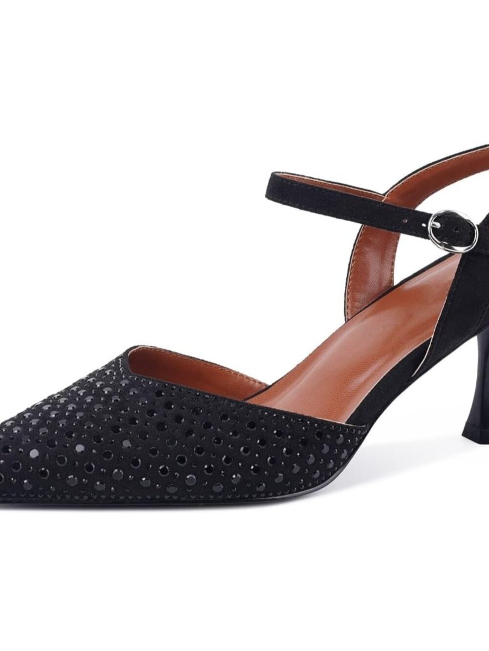Women's Black_rhinestone Slingback Kitten Shoes Toe Pumps Low Stiletto Heels